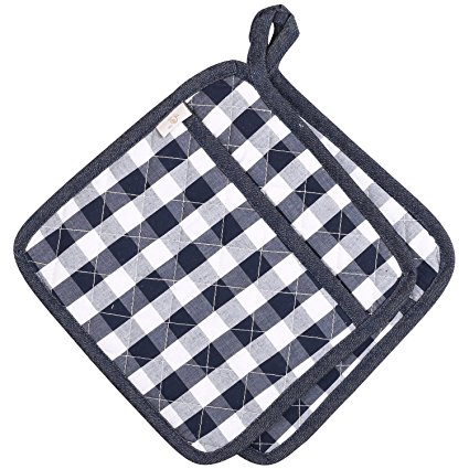 Neoviva Heat Resistant Pot Holder for Daily Kitchen, Set of 2, Style Tiffany, Checked Navy