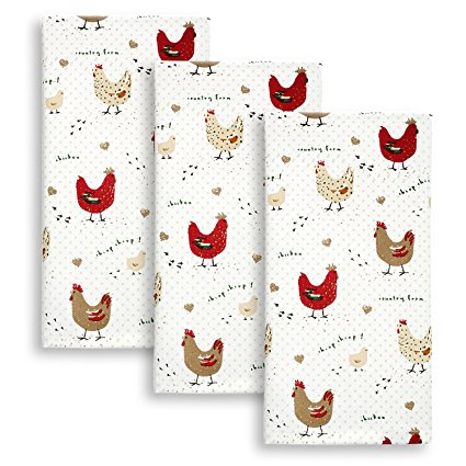 Cackleberry Home Farmhouse Chicken Kitchen Towels 100% Cotton, Set of 3