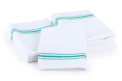 Yourtablecloth 12 x 16-Inch Classic Kitchen Cotton Towels, White with Green Stripe (12 Pack)