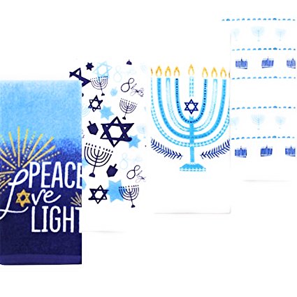 Celebrate Hanukkah Together Peace & Light And Menorah Kitchen Towel 4 pack