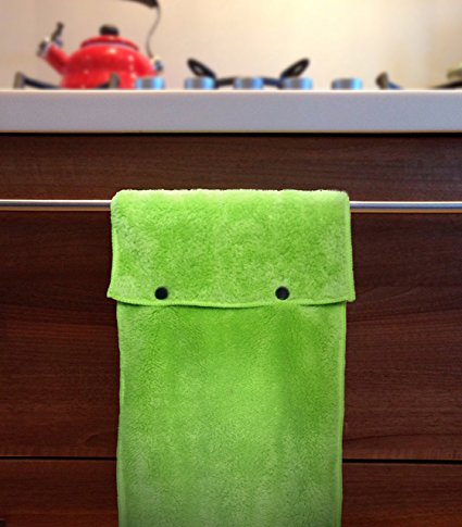 Hanging Hand Towels with Snap Fastener - Set of 3 Lime Green, Hanging Kitchen Hand Towels, Hanging Bathroom Hand Towels, Soft, Quick Drying, Microfiber Fluffy Fingertip Towels