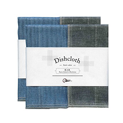 Nawrap Binchotan Dishcloths, Set of 2, Naturally Anitbacterial, Aqua x Charcoal