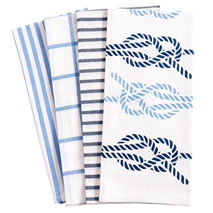 Pantry Nautical Knots Kitchen Dish Towel Set of 4, 100-Percent Cotton, 18 x 28-inch