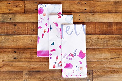 Vous Du Rivage - Meadow - 100% Cotton Digitally Printed Watercolor Kitchen Towels. Set of 3 Kitchen Towels - 18-inch x 28-inch. Perfect Gift, French Designs.