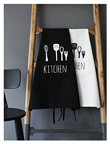 Lina Daily Cotton Unisex Kitchen Apron with 2 Pockets and Extra Long Ties for Cooking, Baking, Crafting, Gardening, BBQ (Black)