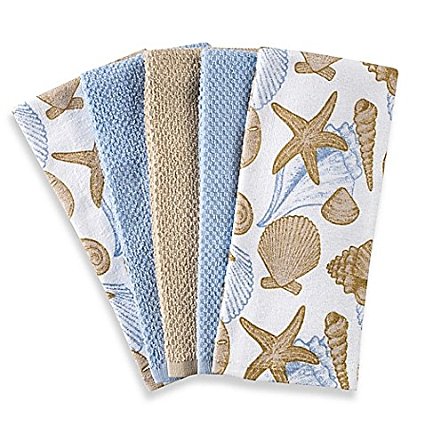 Shell 5-Pack Kitchen Towel Set in Blue/White