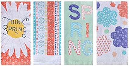 Think Spring - Celebrate Easter Together Embroidery Cotton Kitchen Towels, TWO Sets of (2)