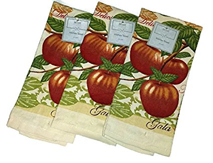 Apples Design Kitchen Towel Linen Bundle Package (set of 3 towels)