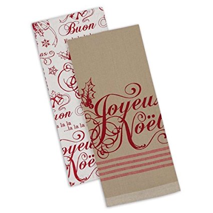 DII Christmas Holiday Kitchen Dish Towel Set of 2 Vintage Theme (Joyeux Noel Natural Print)