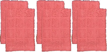 Pack of 6, 100% Ringspun Cotton Check Design Dishcloths Size: 12 x 12 inch. Ultra-Absorbent, Heavy Duty Kitchen Cleaning Towels, Maximum Softness, Absorbency & Durability. (Coral)