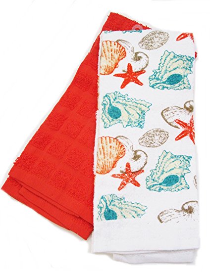 Decorative Kitchen Dish Towel 2 Pack Set, 100% Cotton (Orange)