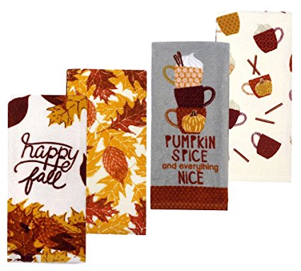 Celebrate Fall Kitchen Towel Set of 4 Happy Fall and Pumpkin Spice Theme