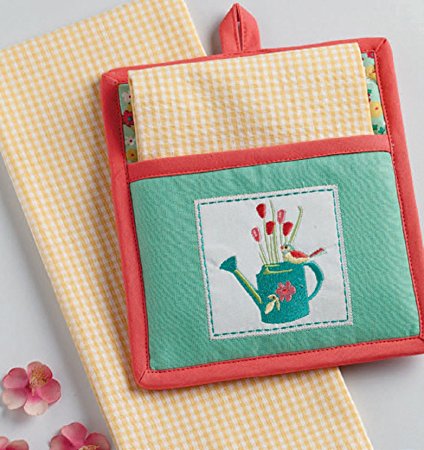 DII Design Imports Garden Potholder 1 Folded Kitchen Towel Gift Set. 100% Cotton. 8 X 9