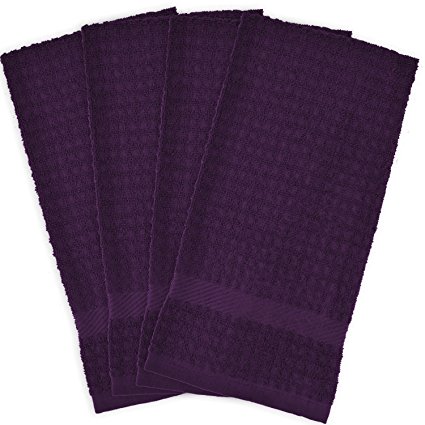 DII Cotton Waffle Terry Dish Towels, 15 x 26 Set of 4, Ultra Absorbent, Heavy Duty, Drying & Cleaning Kitchen Towels-Eggplant