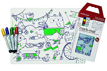 modern-twist Kids Mark-Mat Silicone Coloring Placemat with 6 Dry-Erase Markers, Monsters …