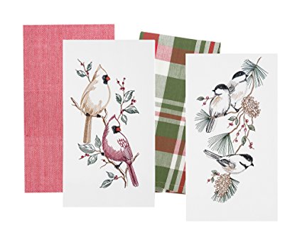 C&F Home Christmas Birds (Cardinal and Chickadee) Kitchen Flour Sack Kitchen Towel Set of 4