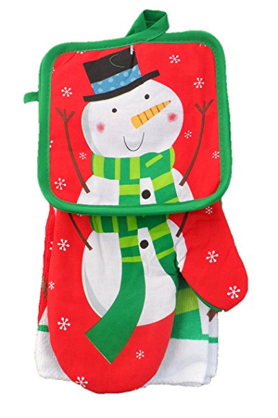 Christmas Themed Kitchen Towels 5 Piece Set Frosty Snowman